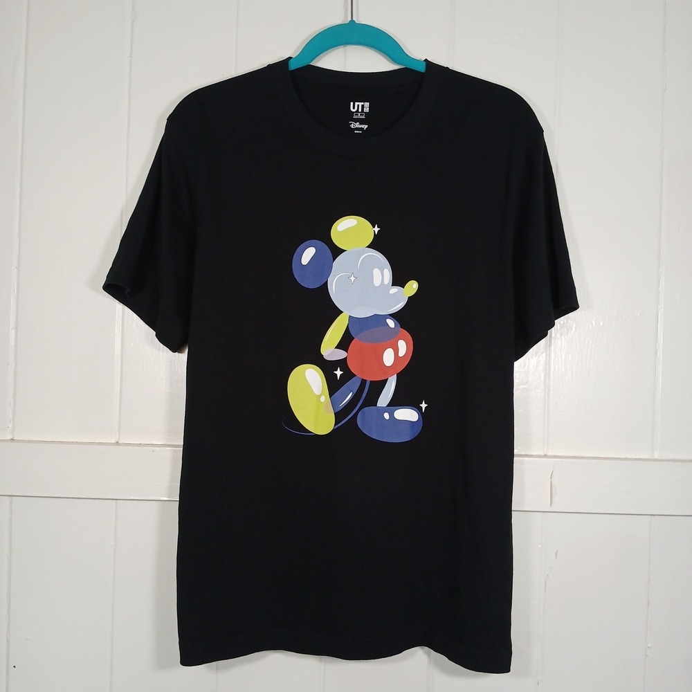 Uniqlo Black Short Sleeve Tee with Colorful Mickey Graphic